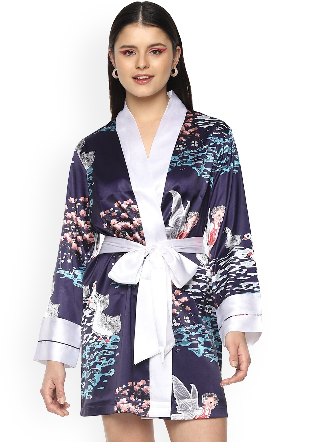 

NOCHEE VIDA Women Blue & White Printed Mini Length Robe