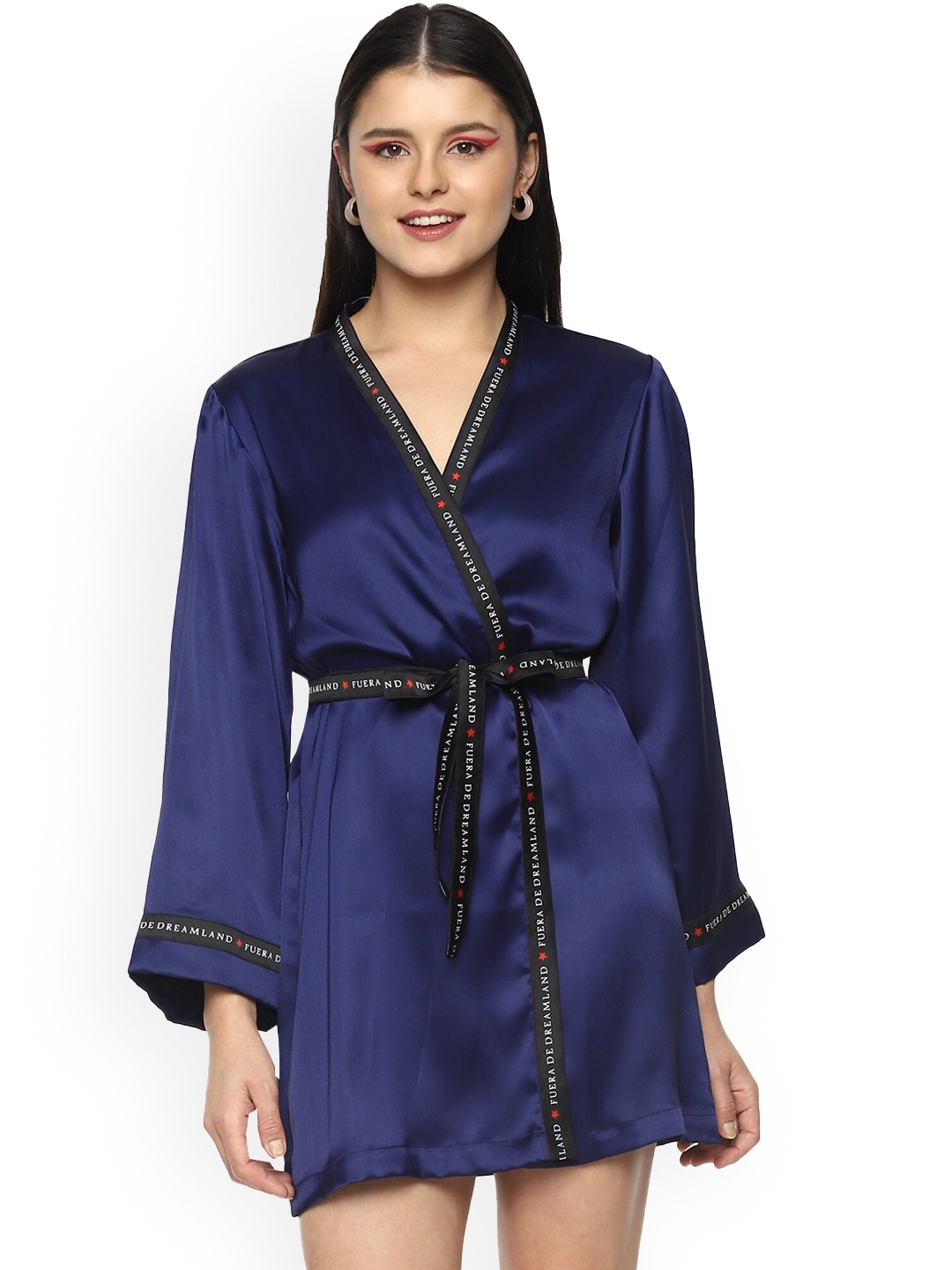 

NOCHEE VIDA Women Navy Blue Solid Mini Robe