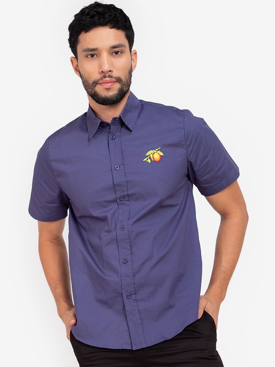 

ZALORA BASICS Men Navy Blue Embroidered Casual Shirt