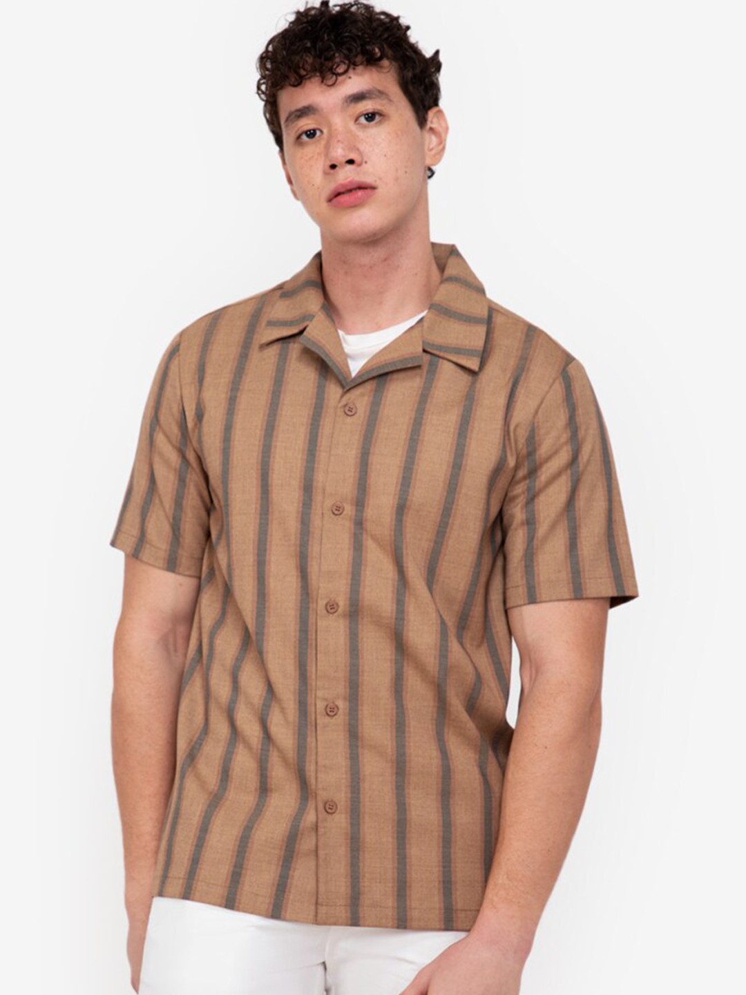 

ZALORA BASICS Men Multicoloured Striped Cotton Casual Shirt, Multi