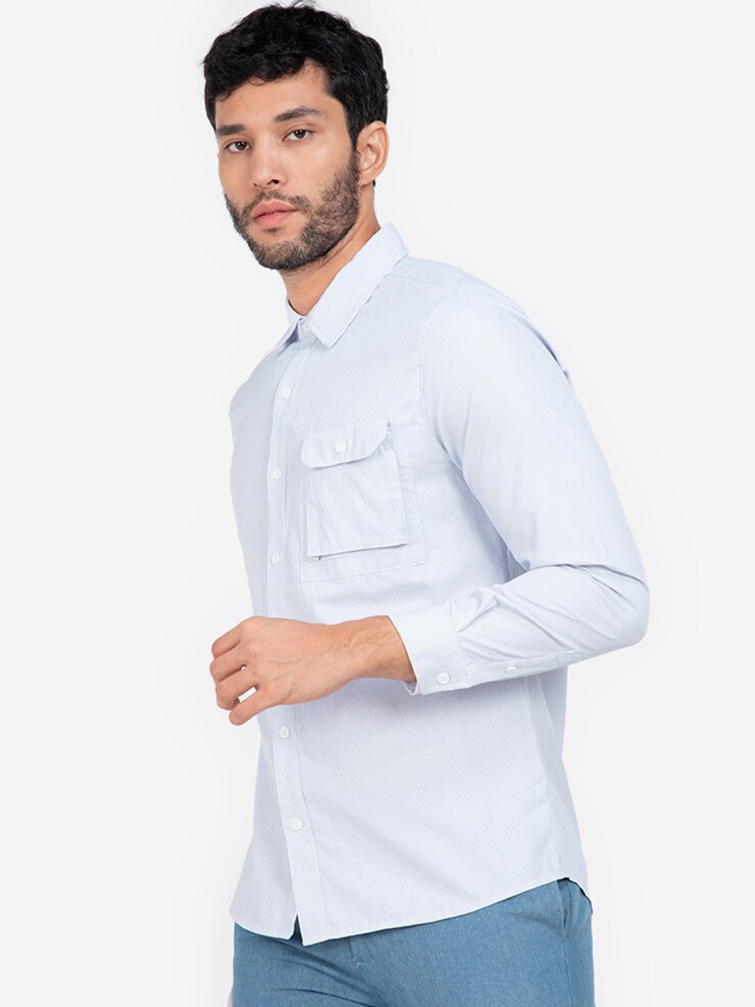 

ZALORA BASICS Men Blue Gusset Pocket Casual Shirt