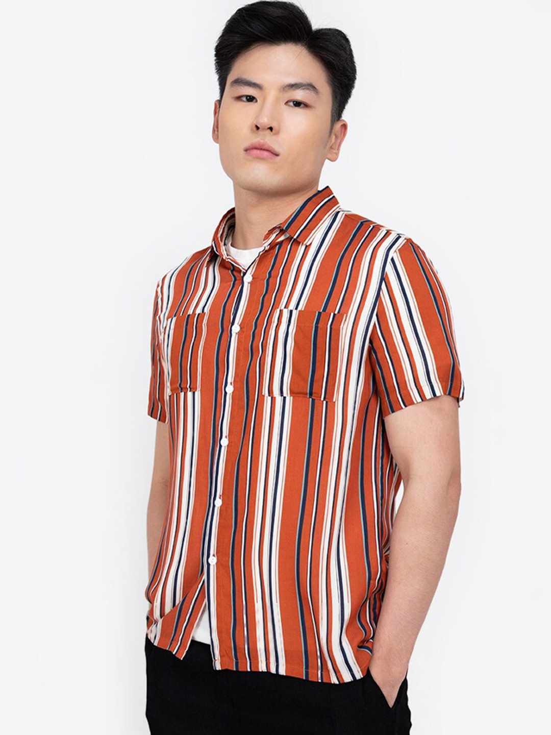 

ZALORA BASICS Men Rust Striped Casual Shirt
