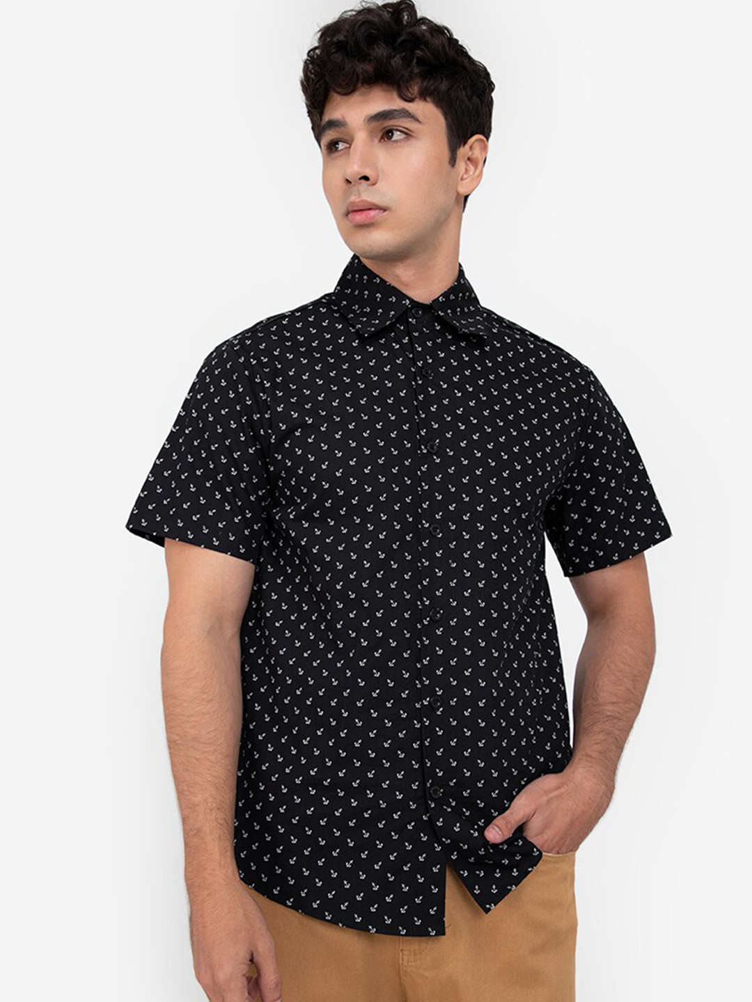 

ZALORA BASICS Men Black Printed Pure Cotton Casual Shirt