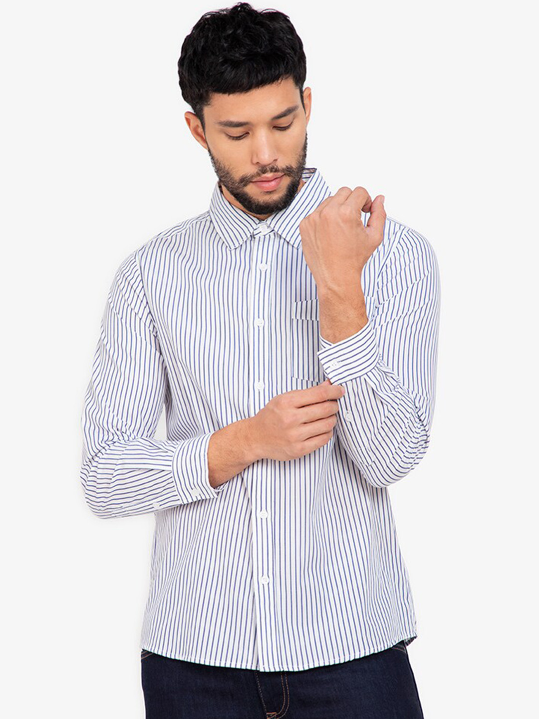

ZALORA BASICS Men Multicoloured Striped Cotton Casual Shirt, Multi