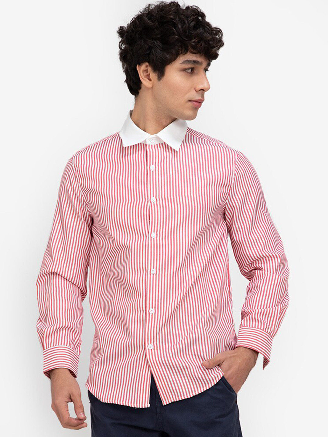 

ZALORA BASICS Men White & Red Striped Casual Shirt