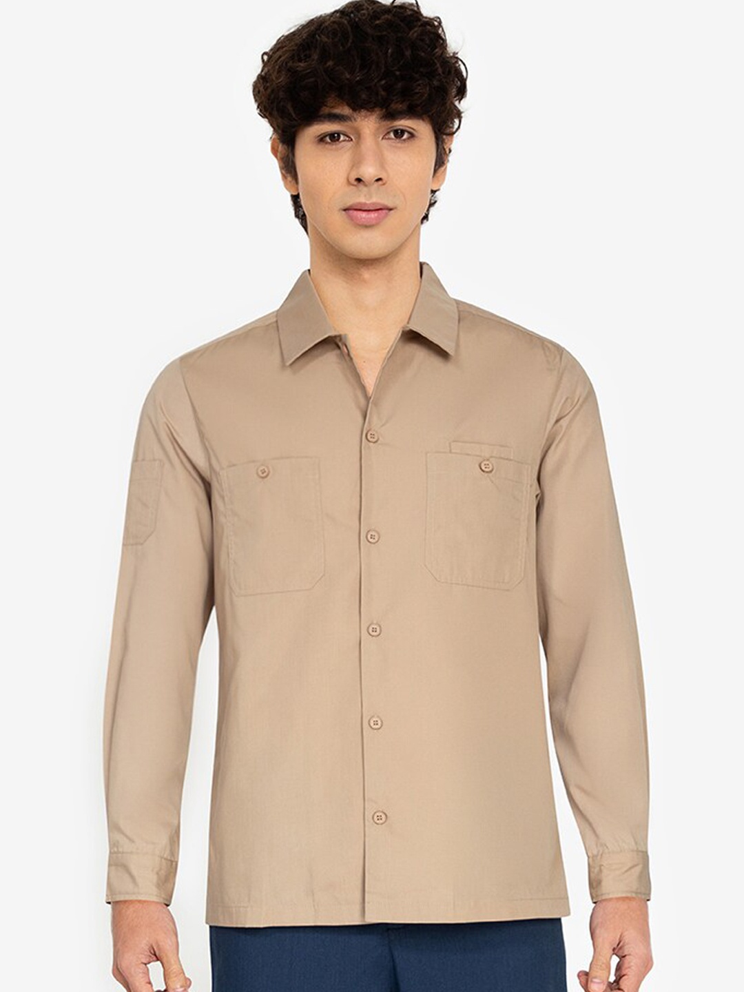 

ZALORA BASICS Men Brown Pure Cotton Casual Shirt