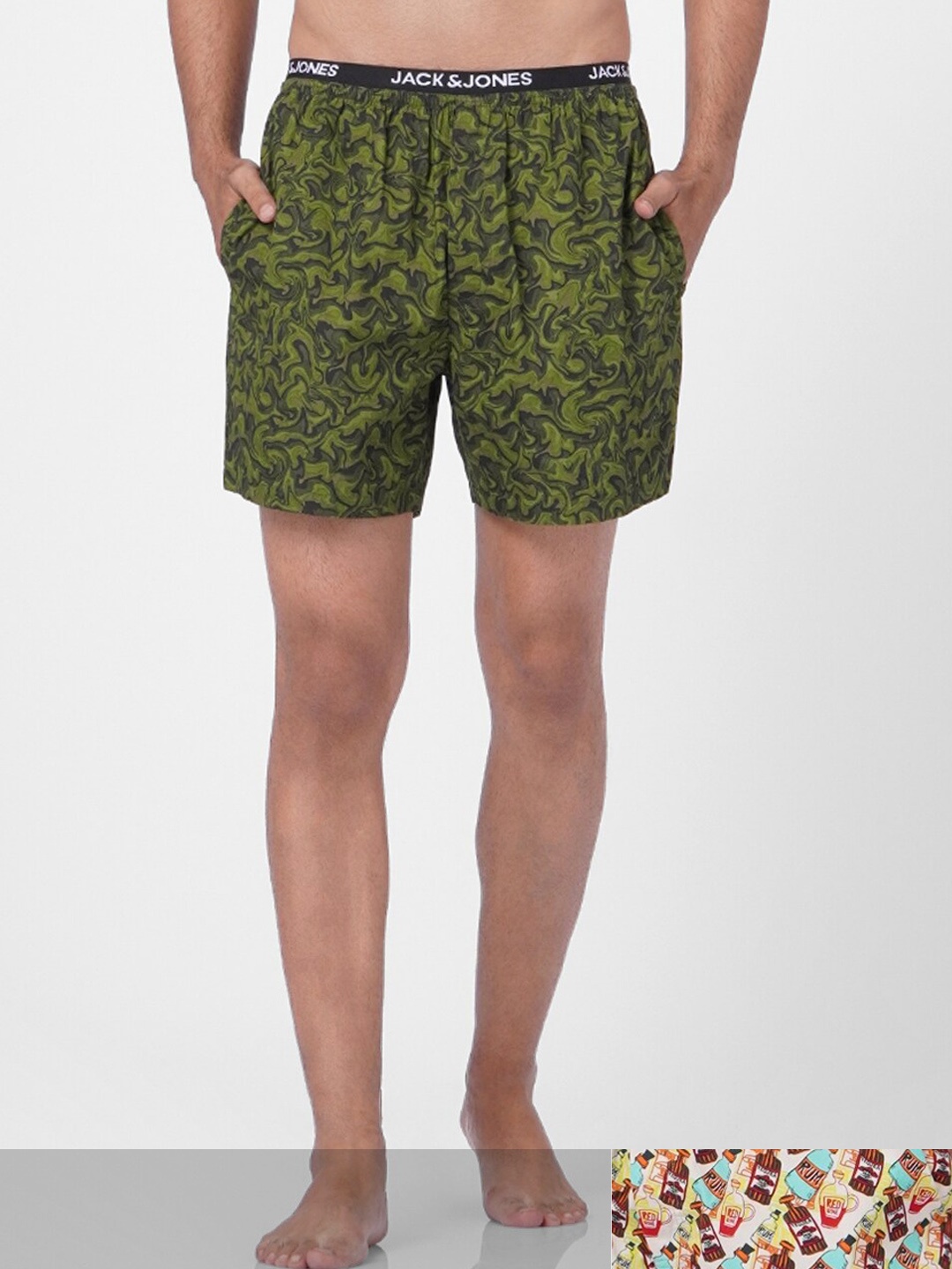 

JACK & JONES Men Pack Of 2 Printed Pure Cotton Boxers, Beige