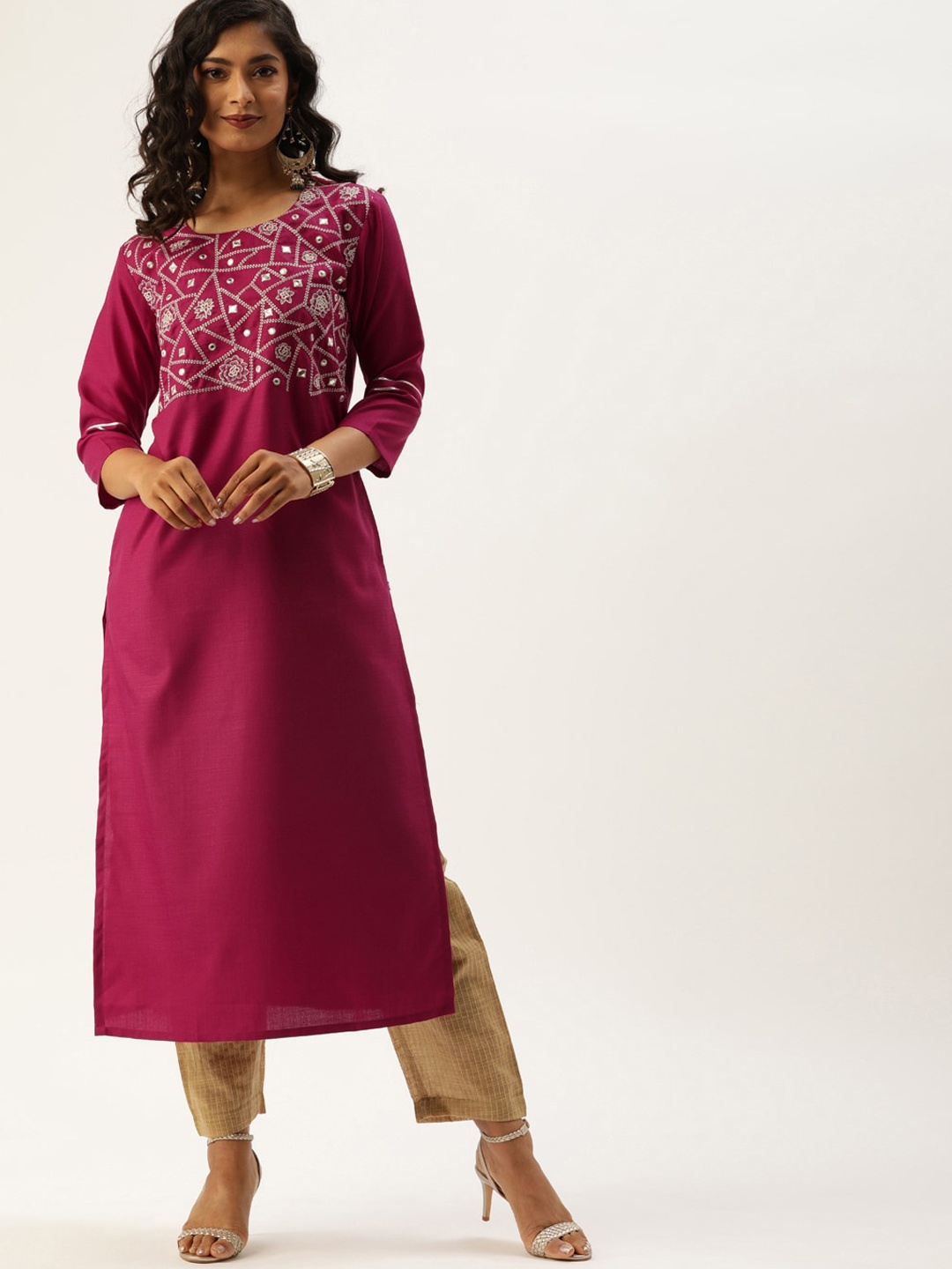 

Varanga Women Magenta Yoke Design Kurta