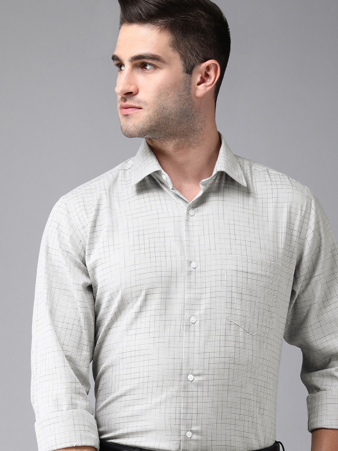 

Van Heusen Men Grey & Black Custom Fit Checked Formal Pure Cotton Shirt