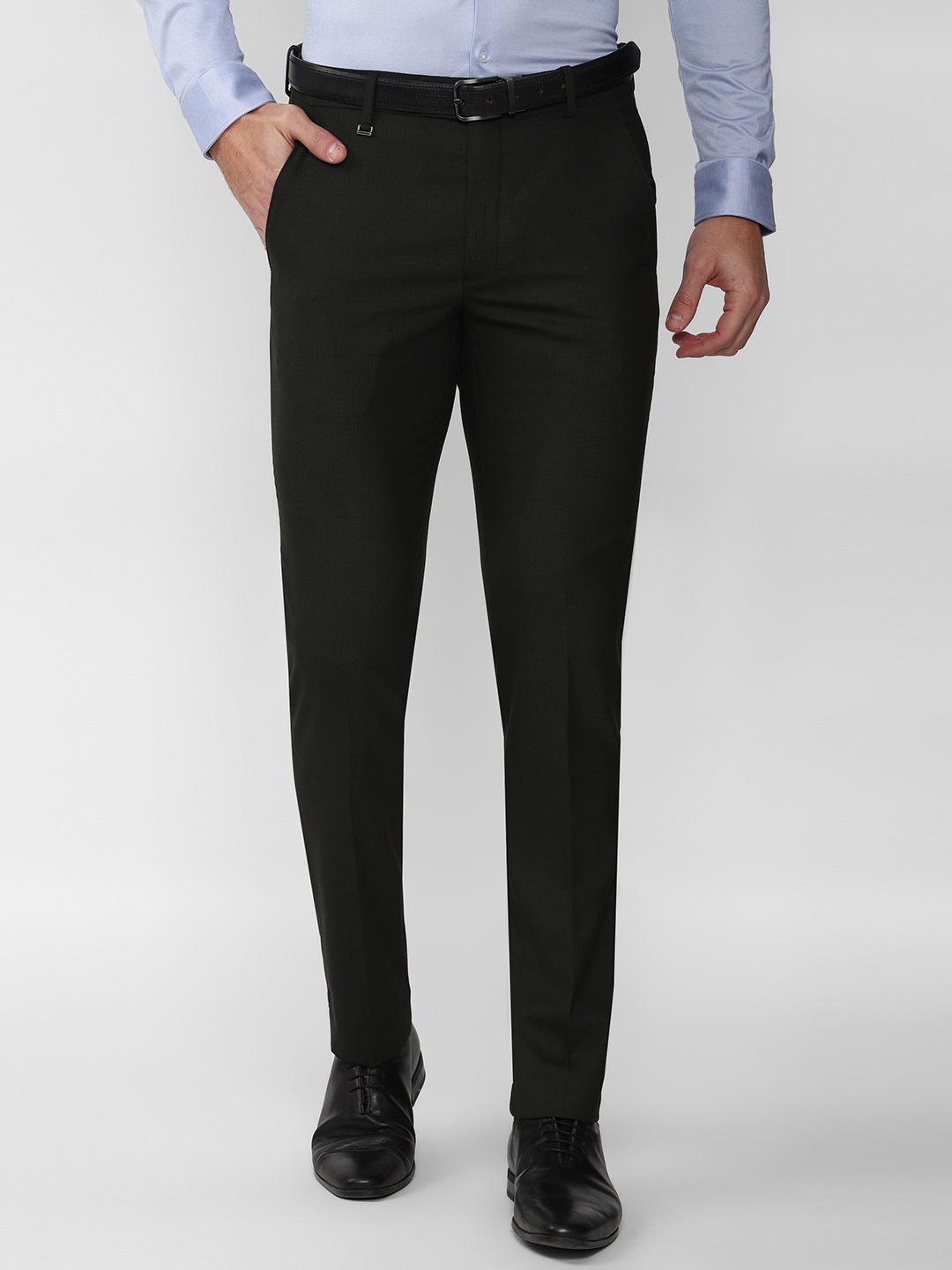 

Van Heusen Men Olive Green Textured Slim Fit Formal Trousers