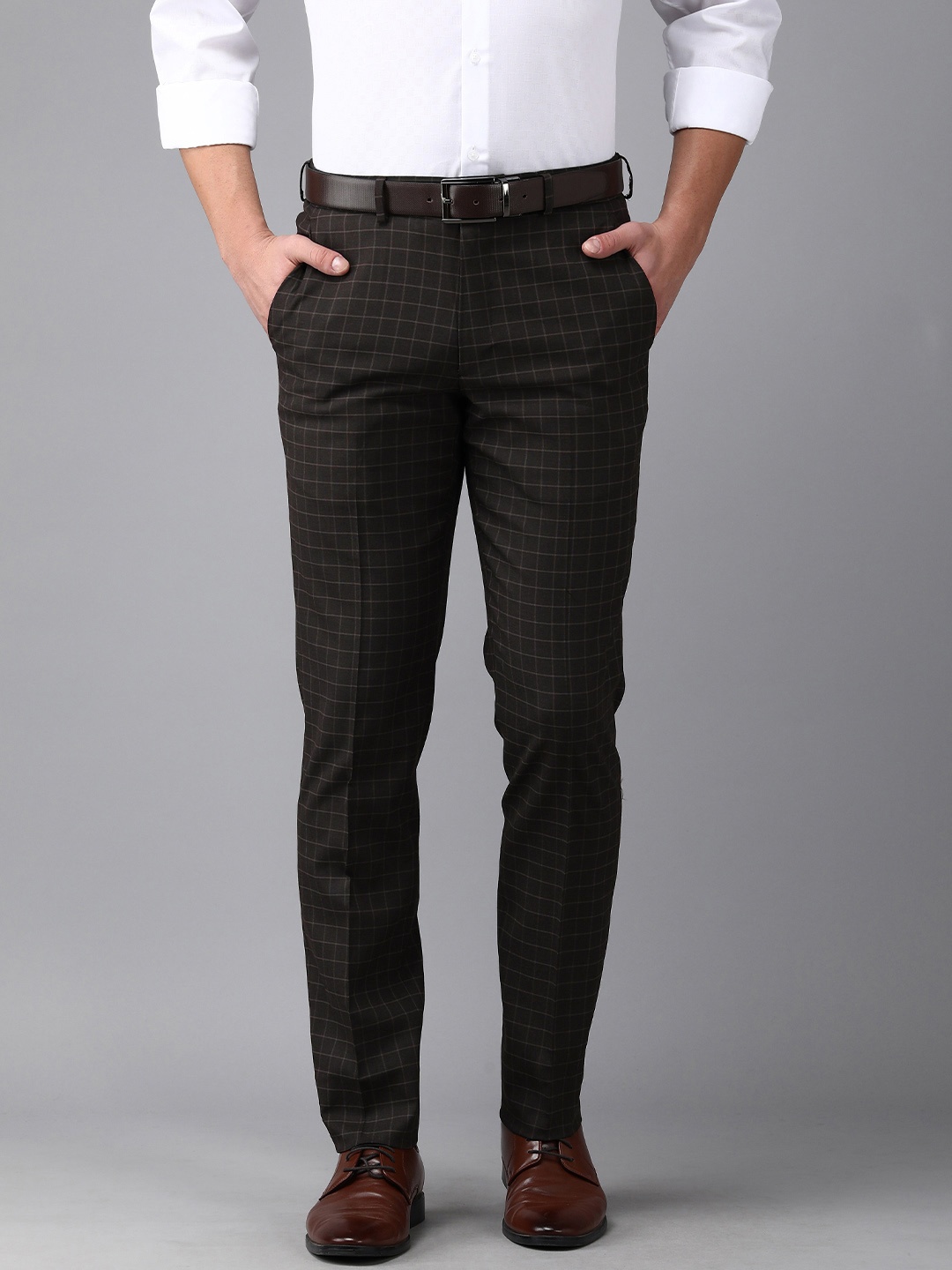 

Van Heusen Men Black Checked Slim Fit Formal Trousers