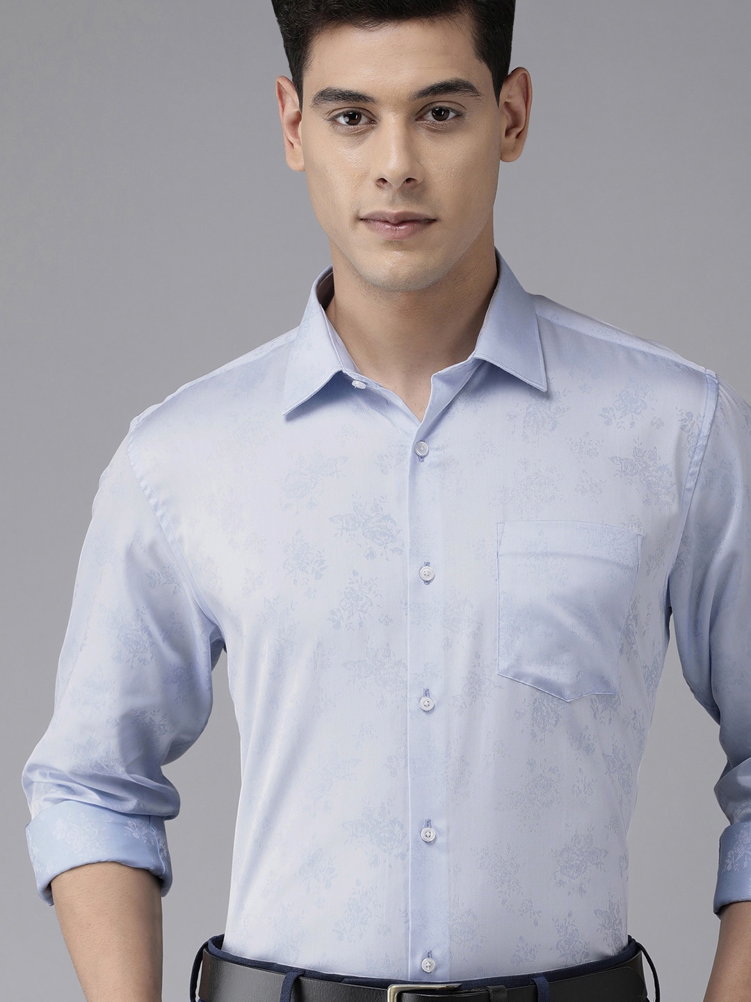 

Van Heusen Men Blue Self Designed Custom Fit Pure Cotton Formal Shirt
