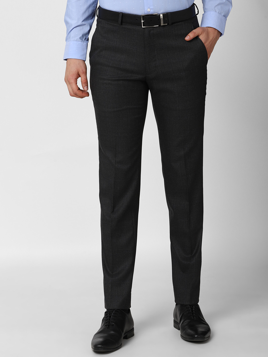 

Van Heusen Men Charcoal Checked Slim Fit Formal Trousers