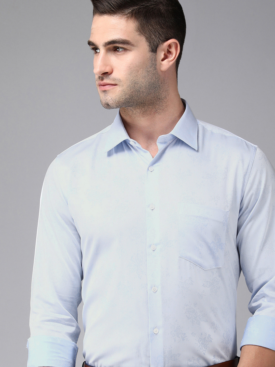 

Van Heusen Men Blue Slim Fit Self-Design Pure Cotton Formal Shirt