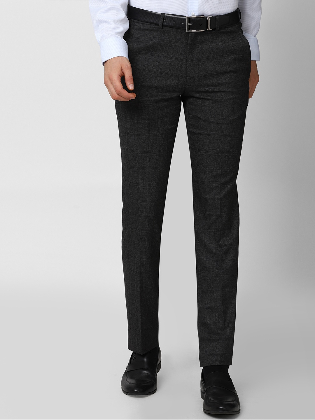

Van Heusen Men Charcoal Checked Slim Fit Formal Trousers