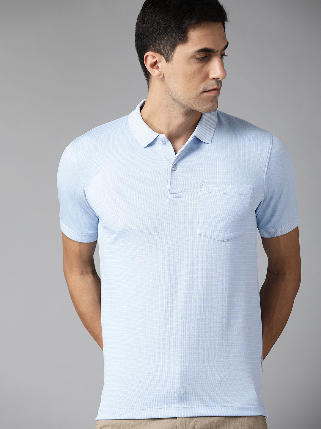 

Van Heusen Men Blue Self-Checked Polo Collar T-shirt