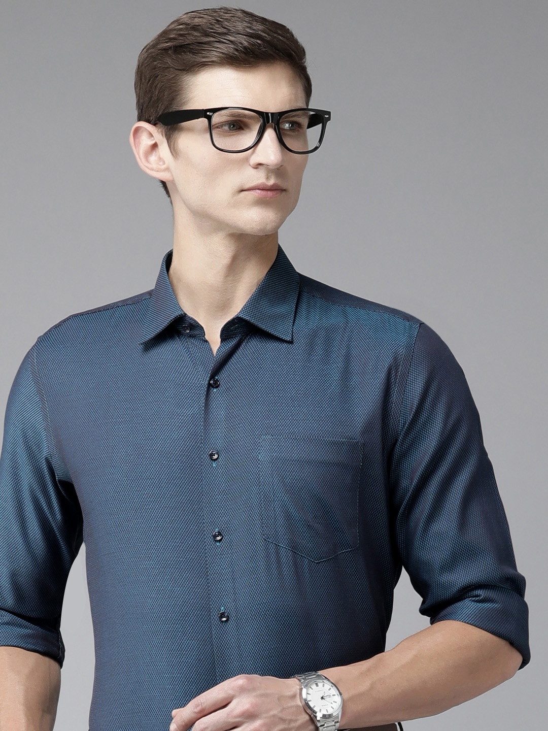 

Van Heusen Slim Fit Printed Pure Cotton Formal Shirt, Teal