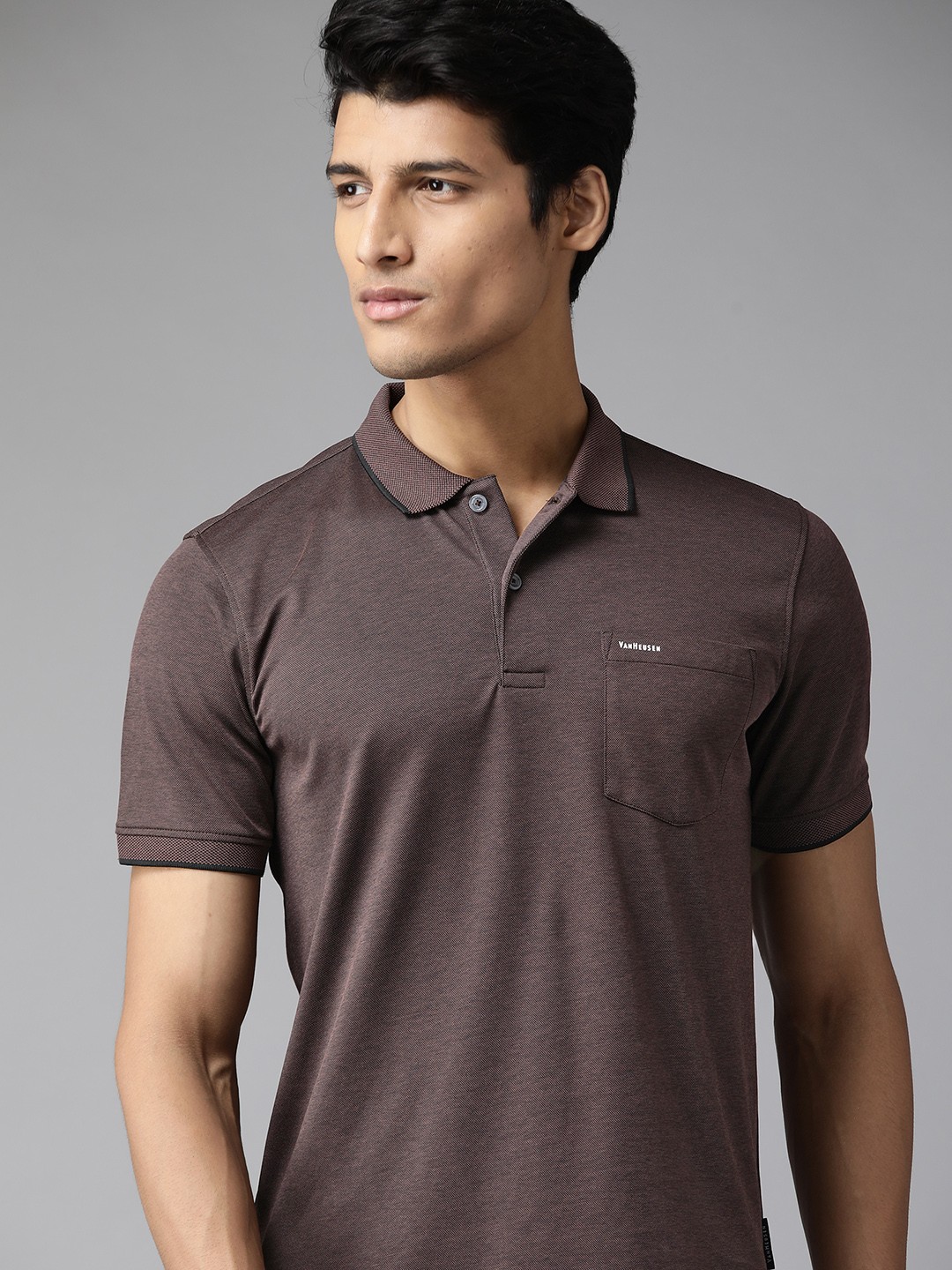 

Van Heusen Men Brown Solid Polo Collar T-shirt