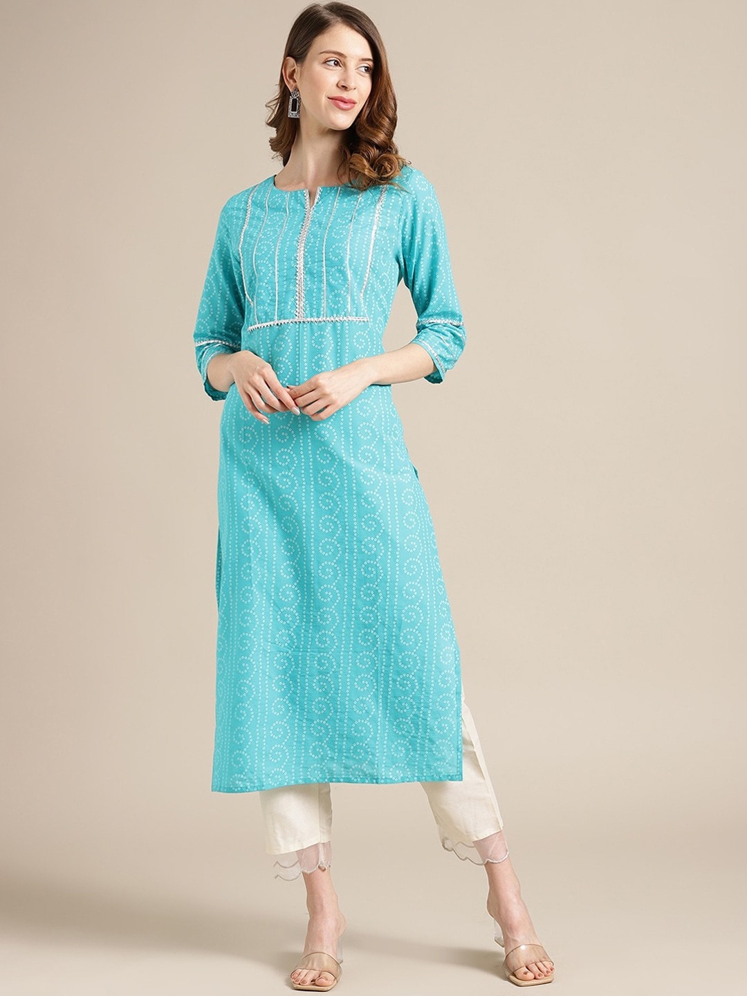 

Varanga Women Blue Geometric Woven Design Kurta