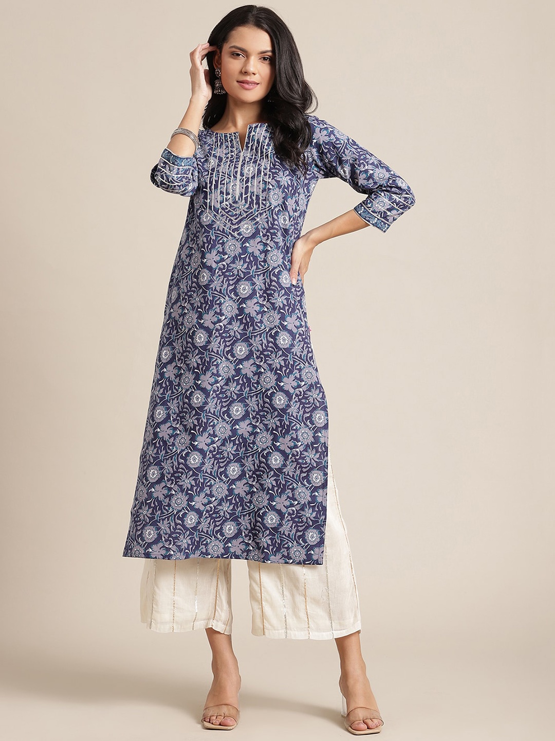 

Varanga Women Blue Ethnic Motifs Printed Kurta