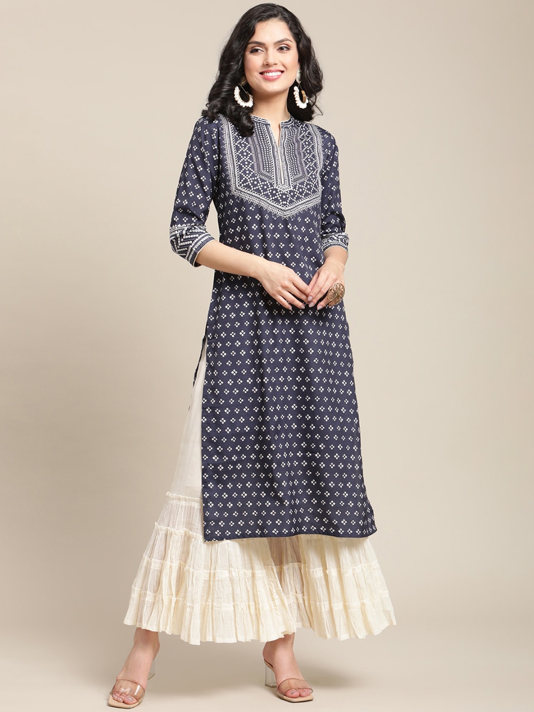 

Varanga Women Navy Blue Bandhani Printed Kurta