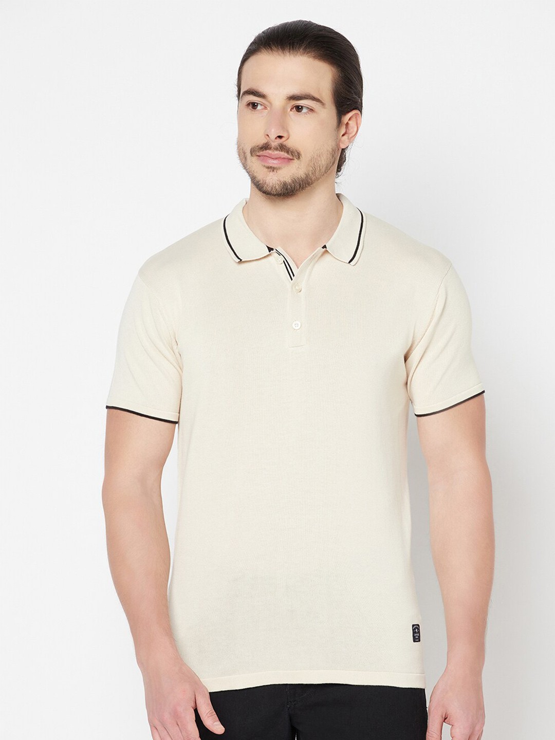 

Cantabil Men Cream-Coloured Polo Collar T-shirt