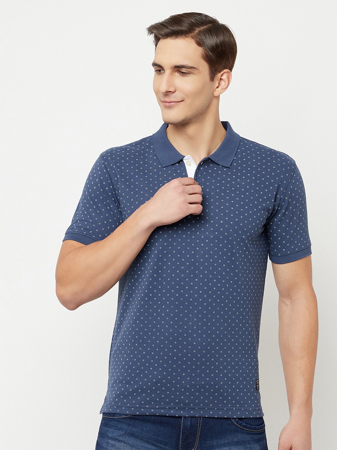 

Cantabil Men Blue Printed Polo Collar T-shirt