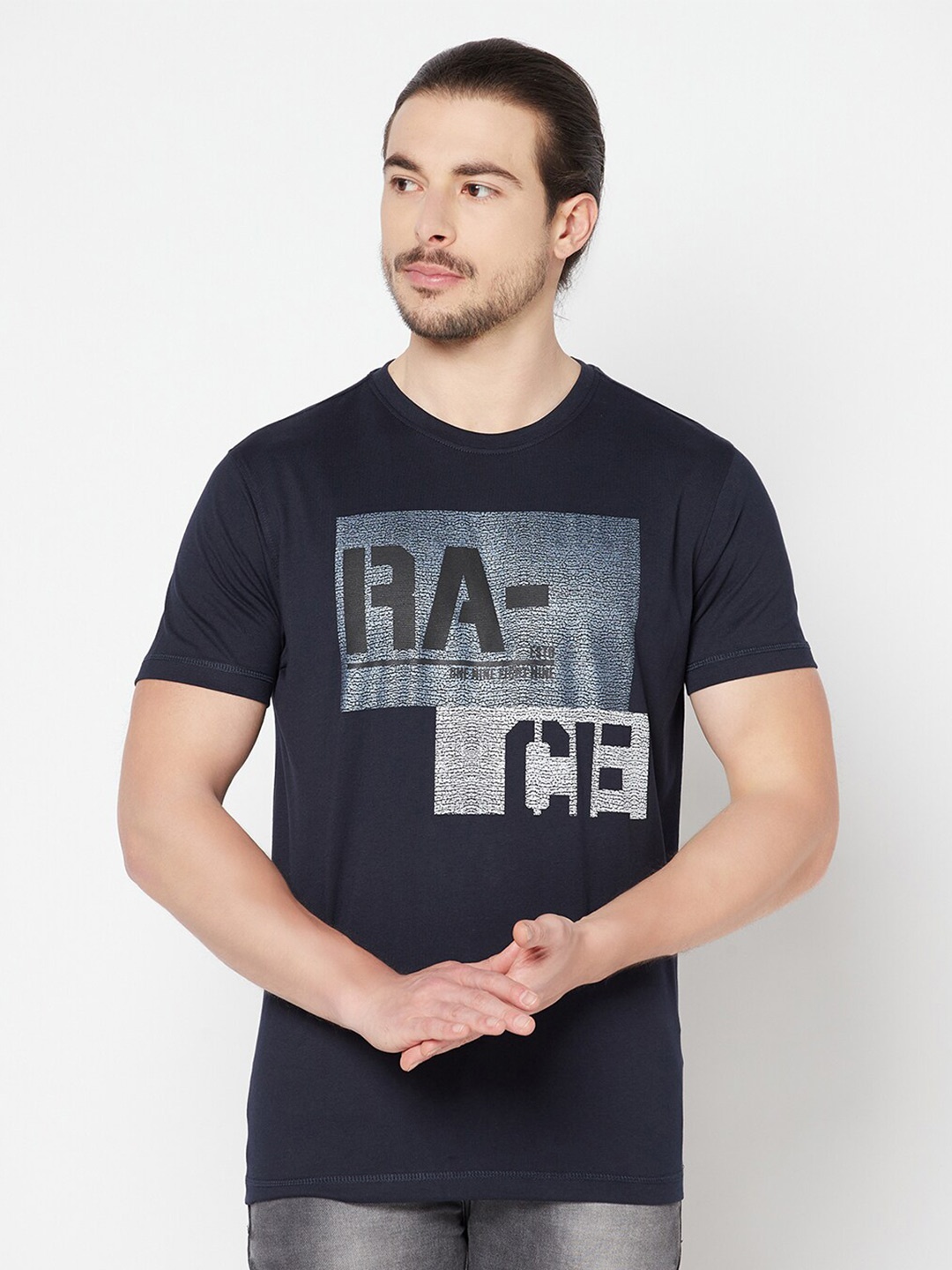 

Cantabil Men Navy Blue Printed T-shirt