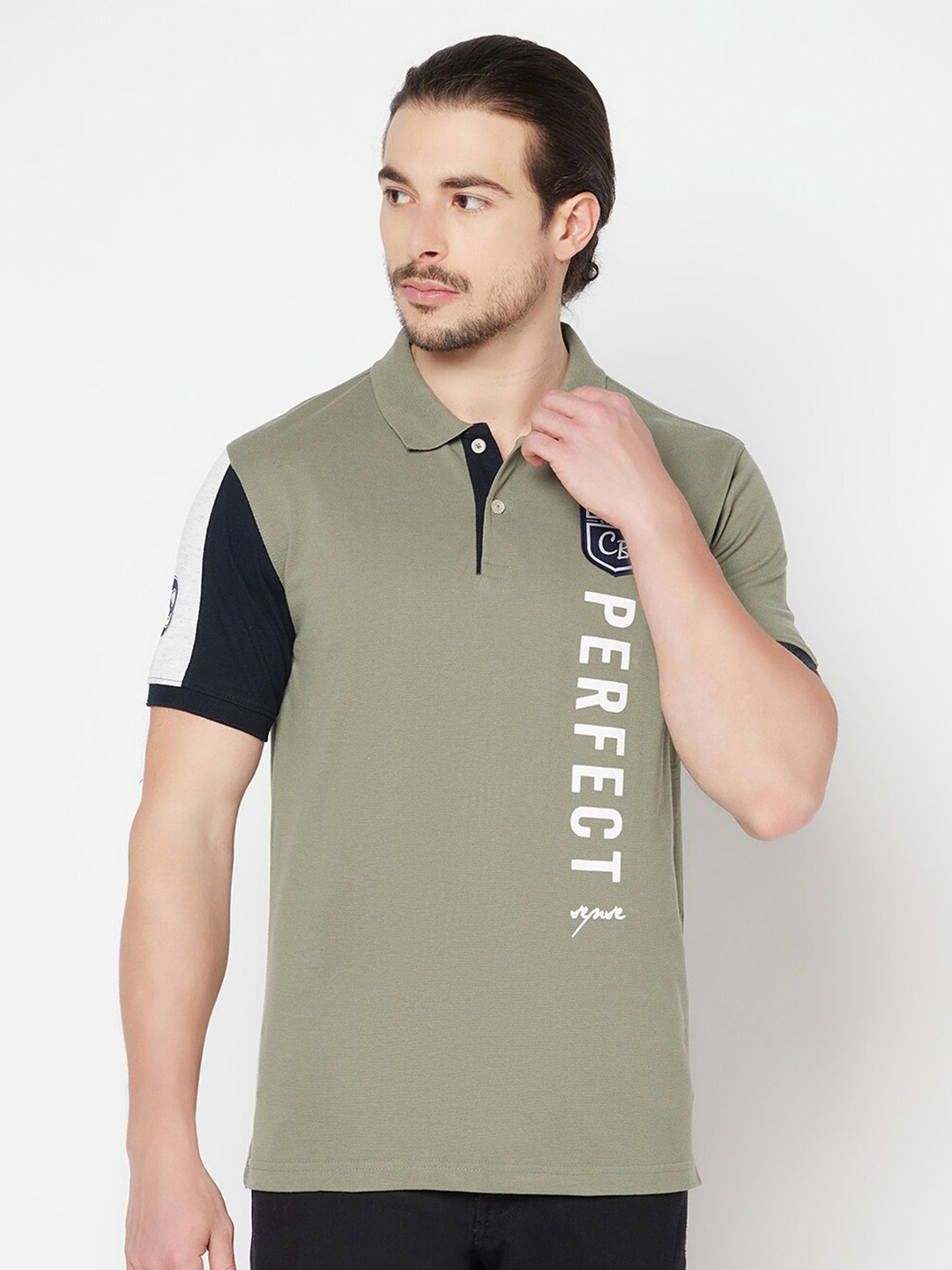 

Cantabil Men Green Typography Printed Polo Collar T-shirt