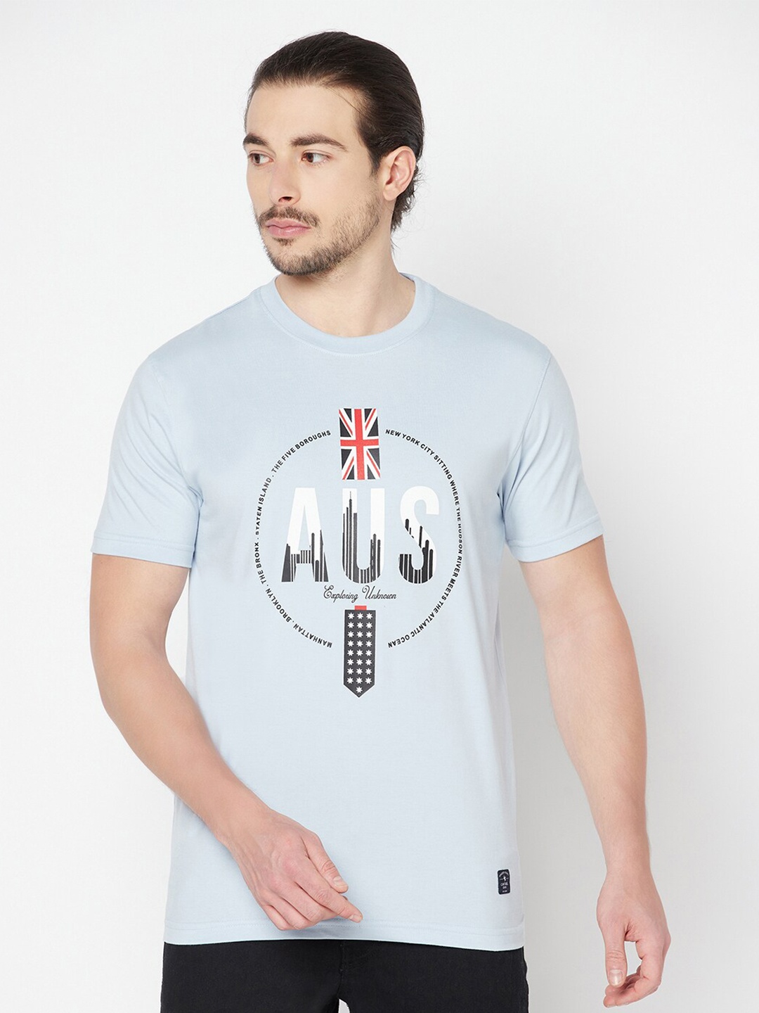 

Cantabil Men Blue Solid Graphic Printed T-shirt