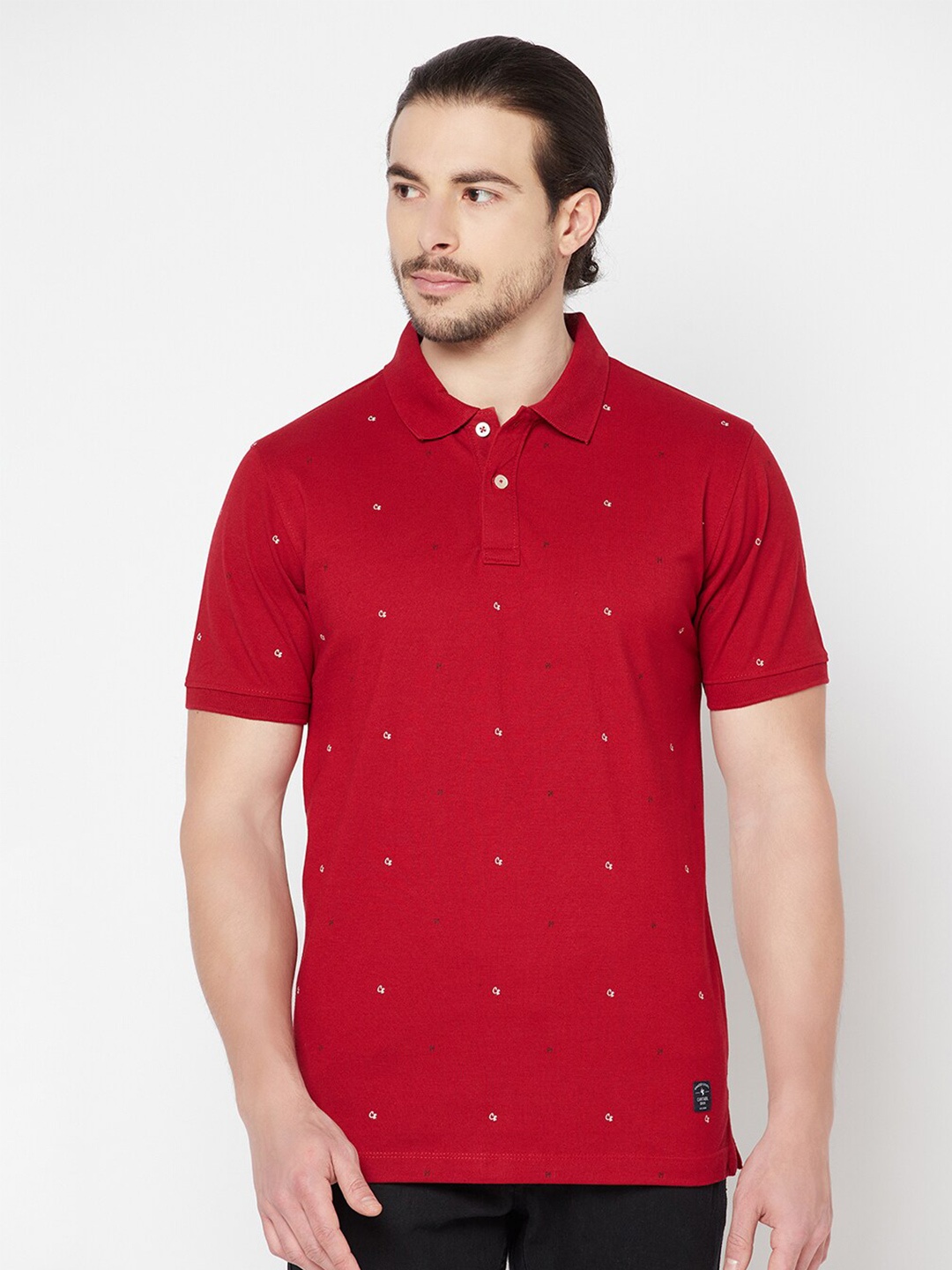 

Cantabil Men Red Printed Polo Collar T-shirt