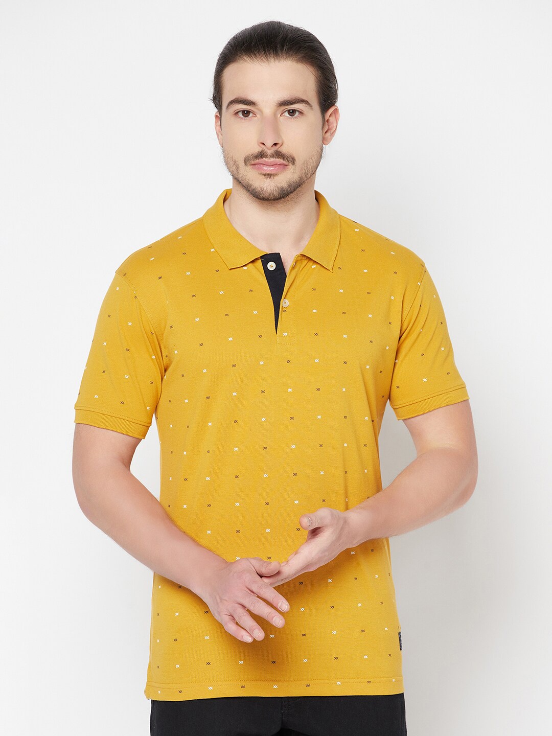 

Cantabil Men Mustard Yellow Printed Polo Collar T-shirt