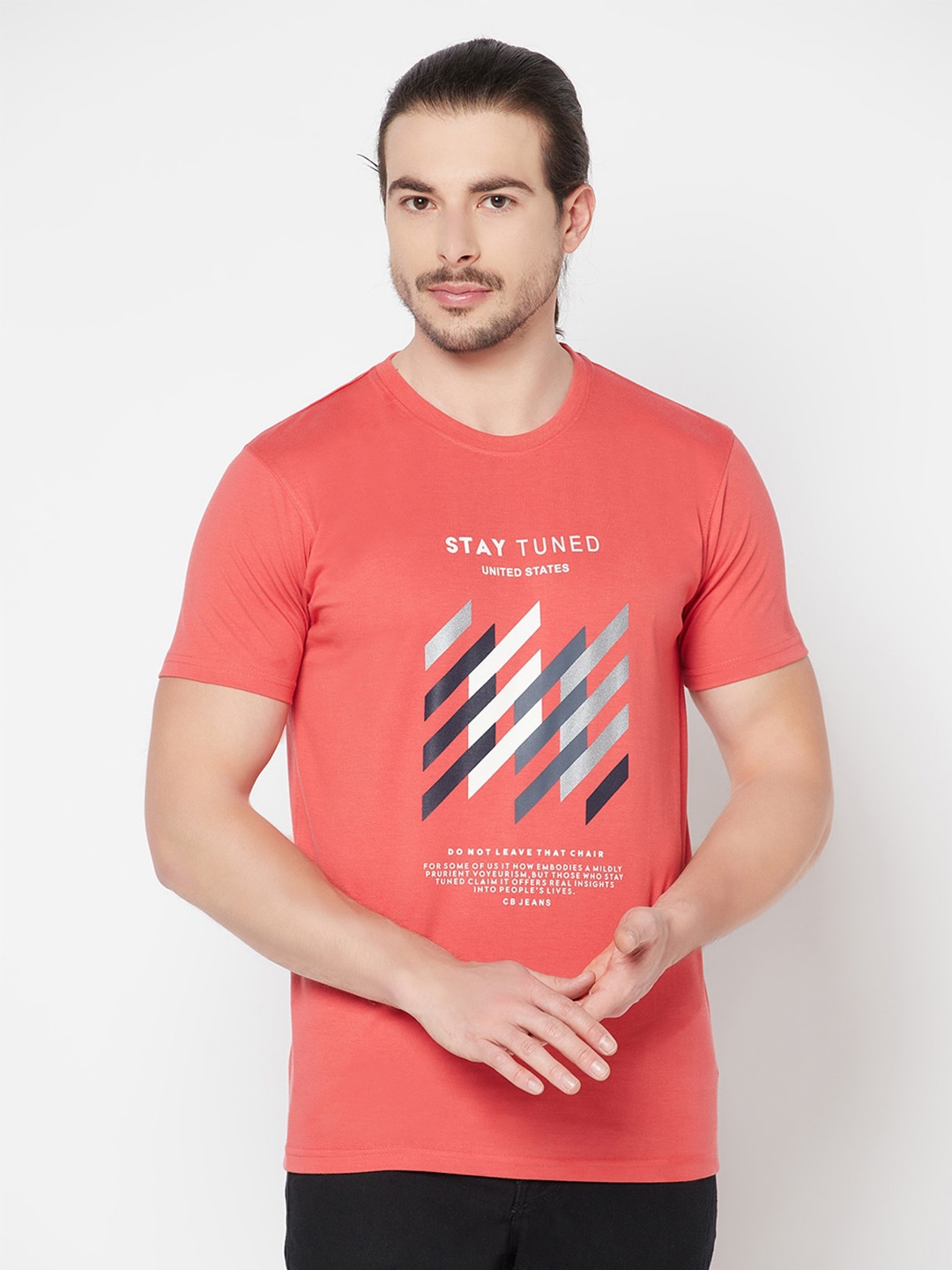 

Cantabil Men Coral Cotton Typography Printed Round Neck Short Sleeve T-shirt