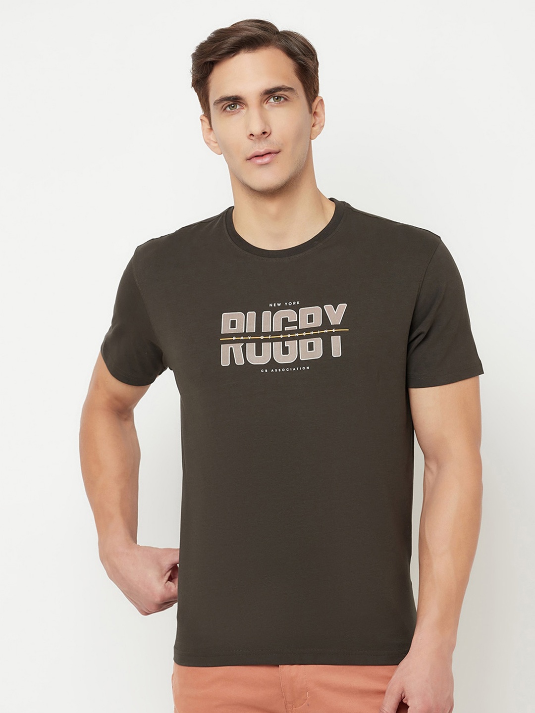 

Cantabil Men Olive Green Typography Printed T-shirt