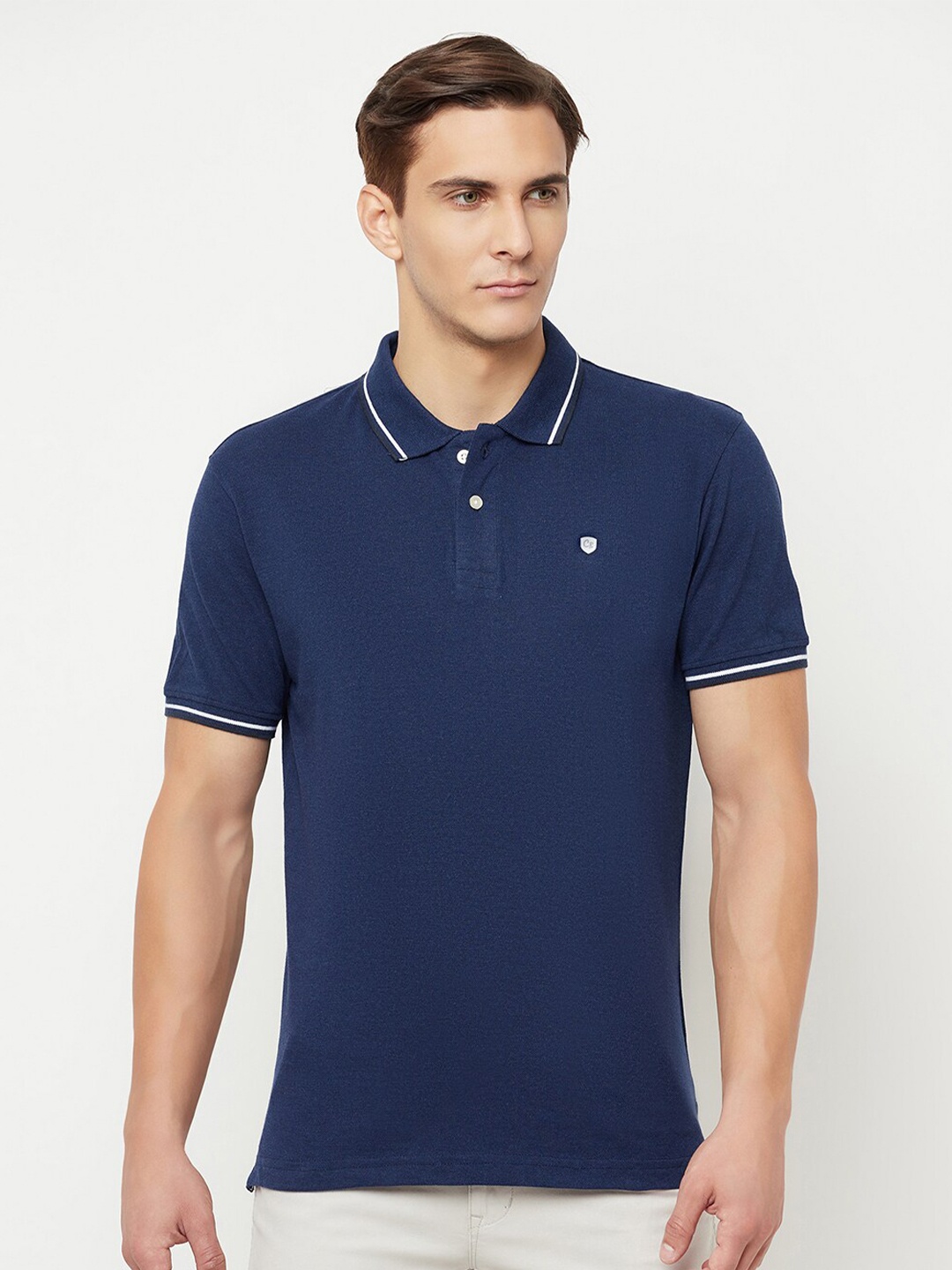 

Cantabil Men Navy Blue Solid Polo Collar T-shirt