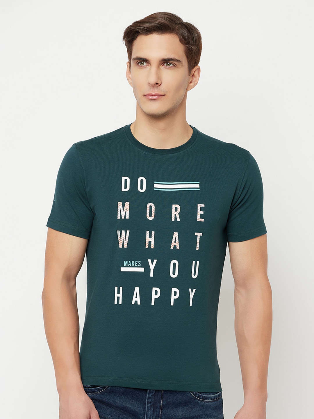 

Cantabil Men Green Solid Typography Printed T-shirt