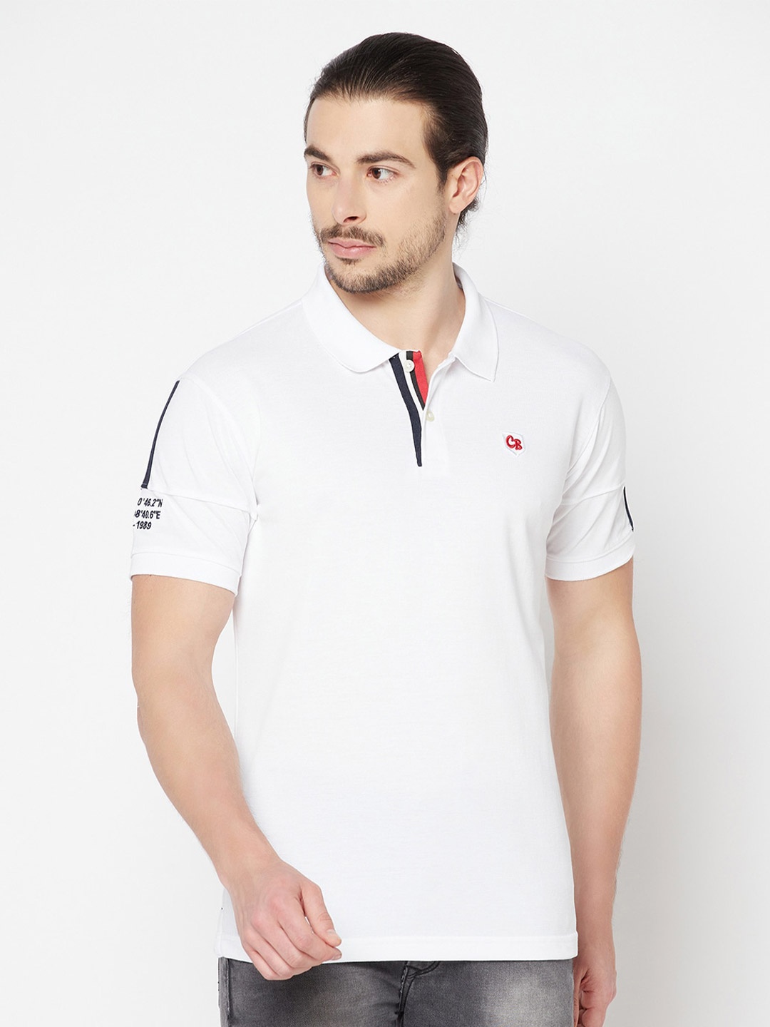 

Cantabil Men White Solid Polo Collar T-shirt