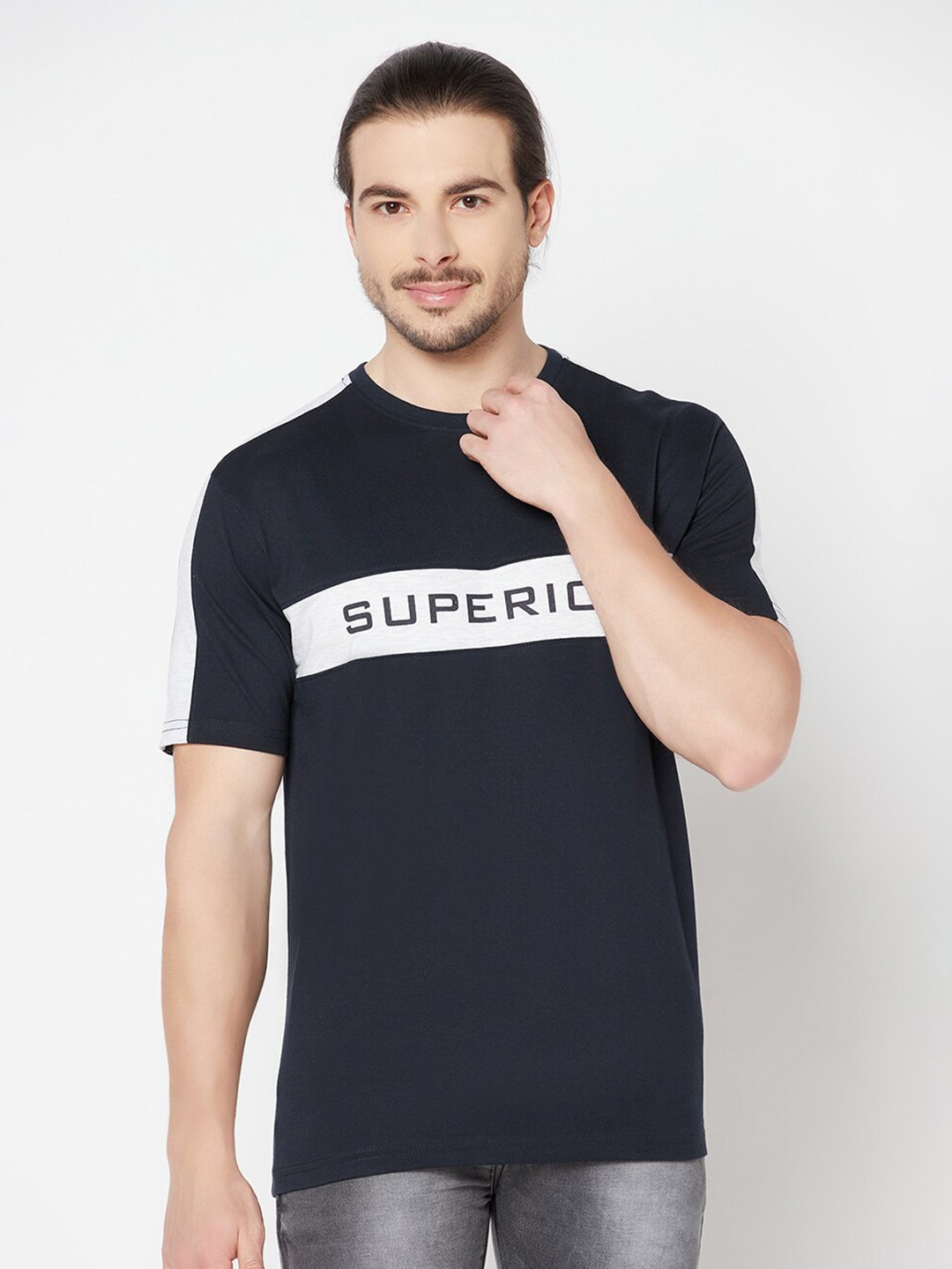 

Cantabil Men Navy Blue Typography Printed T-shirt