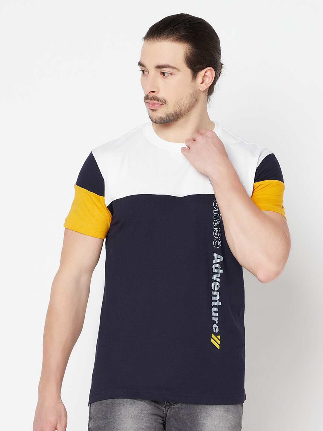 

Cantabil Men Navy Blue Colourblocked T-shirt
