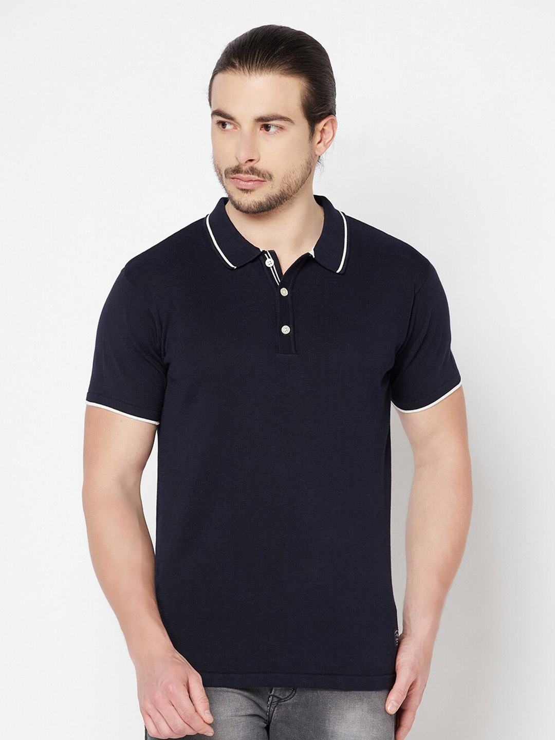 

Cantabil Men Navy Blue Solid Polo Collar T-shirt