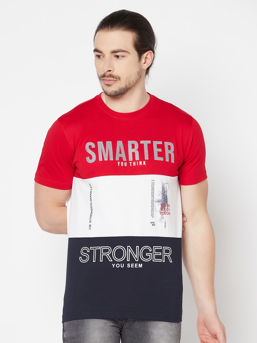 

Cantabil Men Red Typography Colourblocked T-shirt