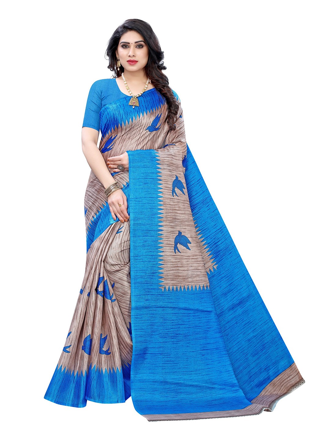 

Yashika Blue & Brown Art Silk Saree