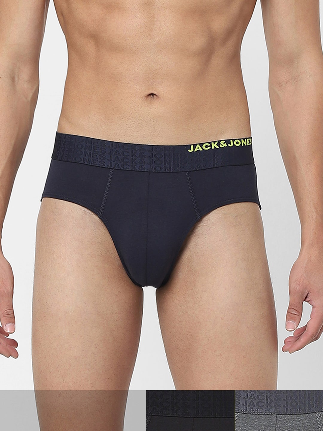 

Jack & Jones Men Pack Of 3 Solid Cotton Basic Briefs, Black