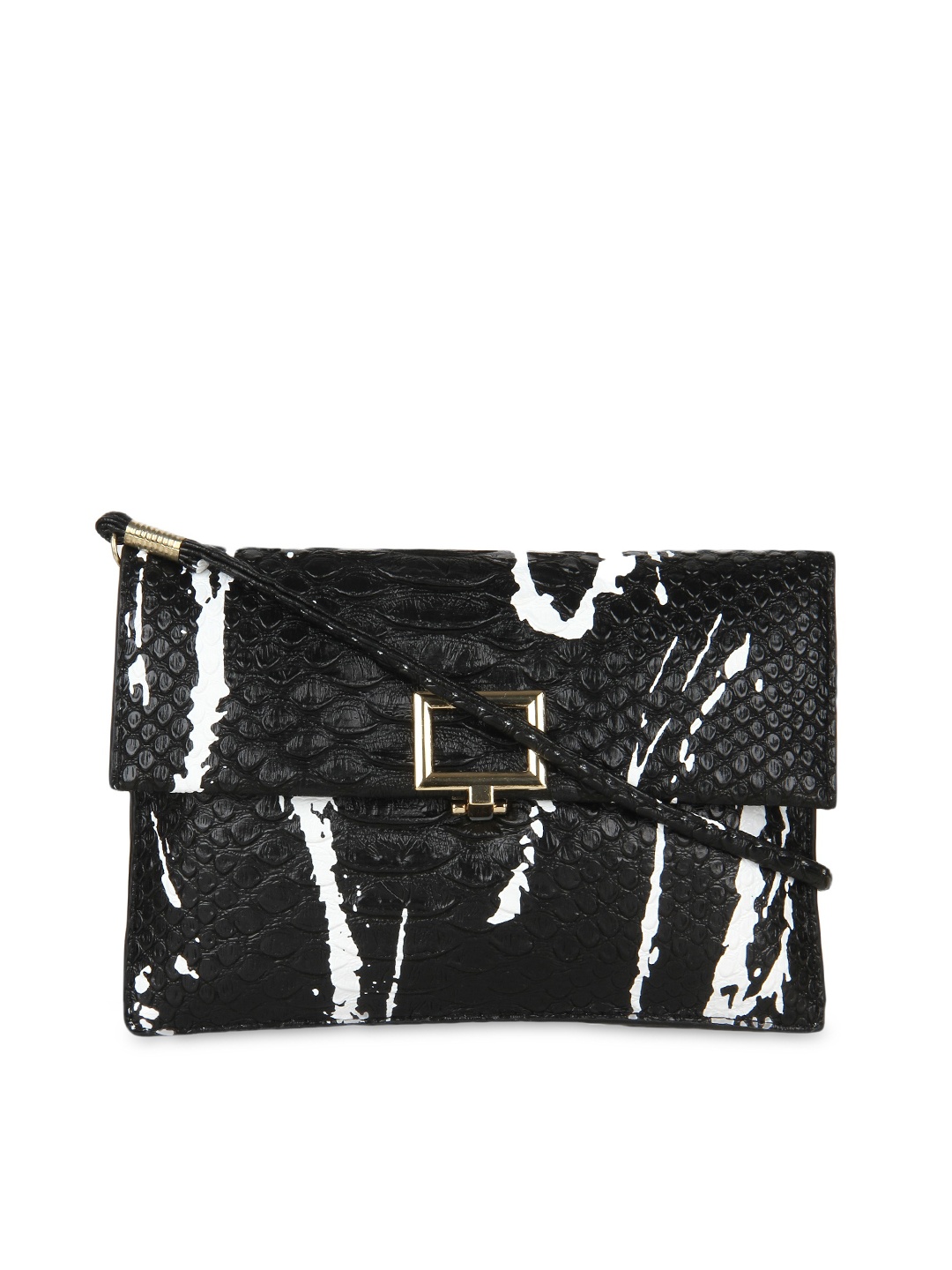 

Moedbuille Black Printed & Textured Sling Bag