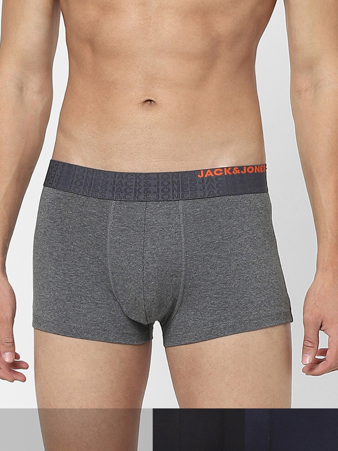 

Jack & Jones Men Pack Of 3 Solid Cotton Trunks, Navy blue