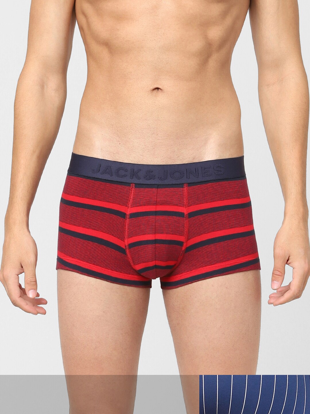 

Jack & Jones Men Pack Of 2 Striped Cotton Trunks, Red