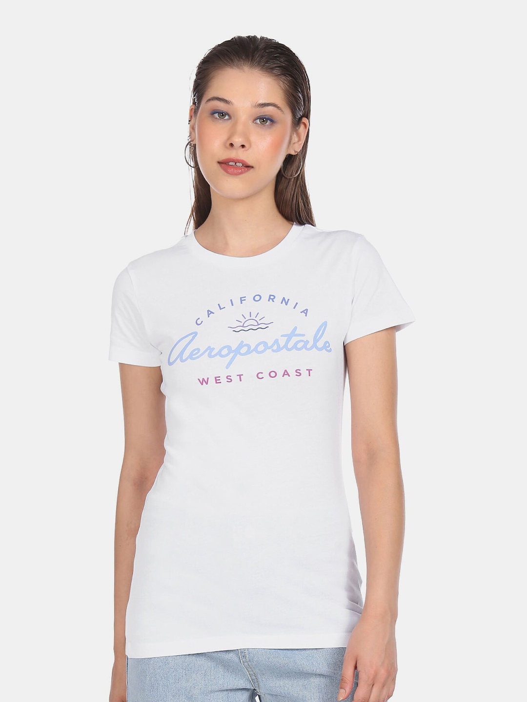 

Aeropostale Women White Typography Printed Applique T-shirt