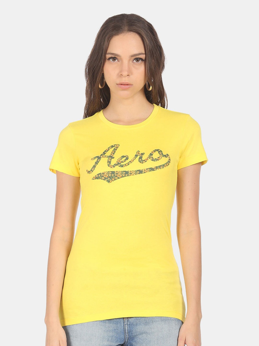 

Aeropostale Women Yellow Typography Printed T-shirt