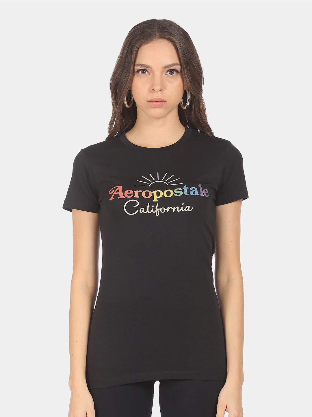

Aeropostale Women Black Typography Printed T-shirt