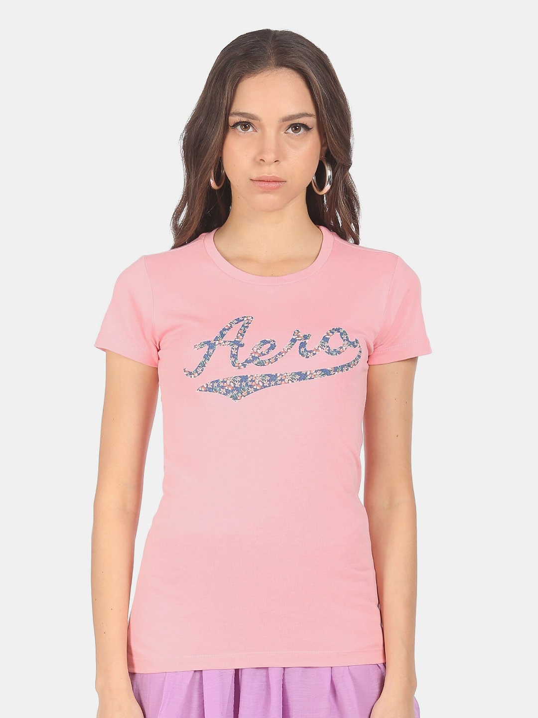 

Aeropostale Women Pink Typography Printed T-shirt